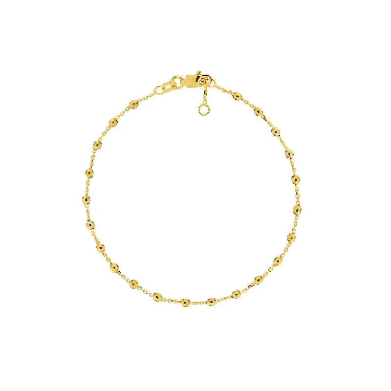 14K Gold Diamond Cut Bead Station Bracelet