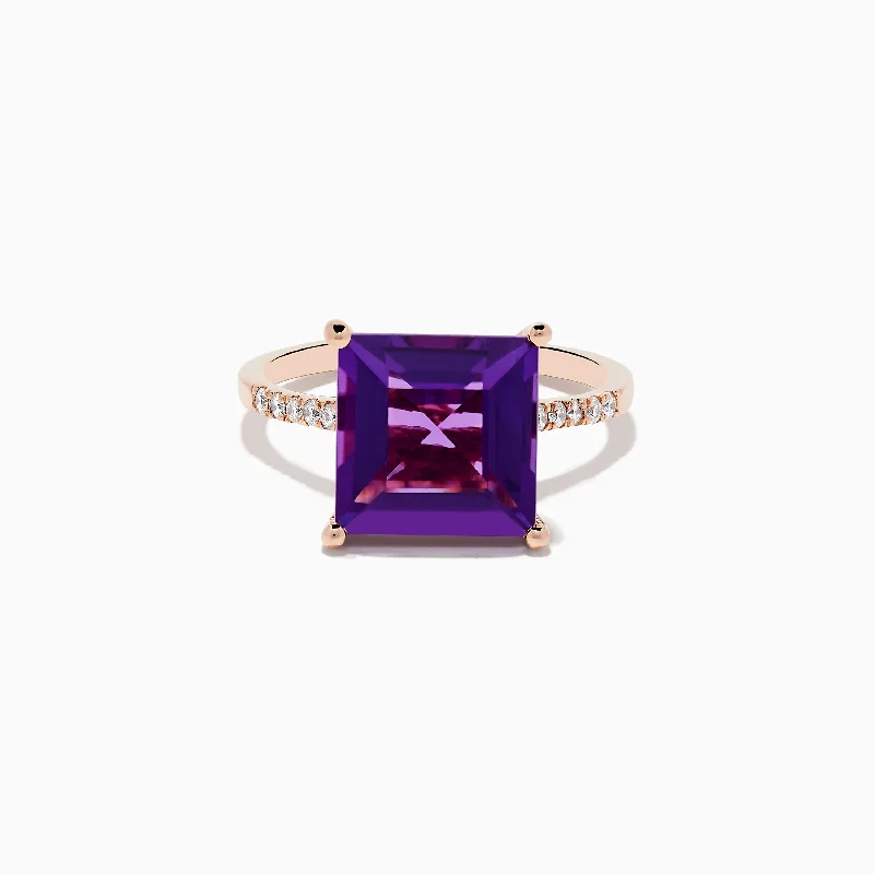 14K Rose Gold Amethyst and Diamond Ring