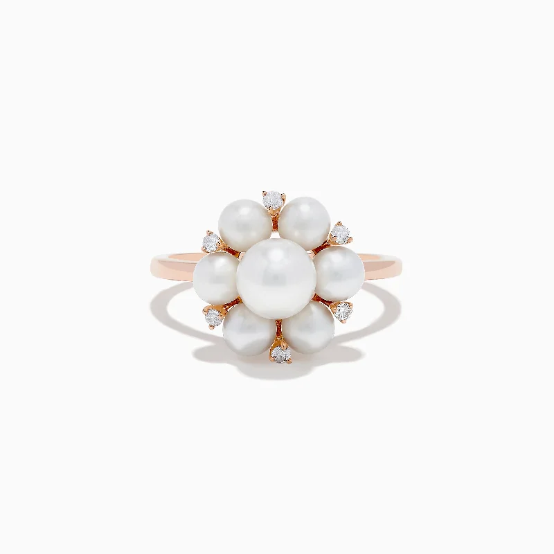 14K Rose Gold Cultured Freshwater Pearl and Diamond Ring