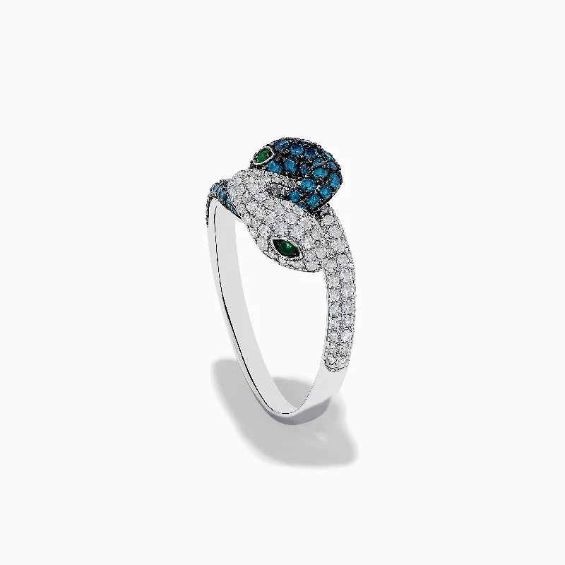 14K White Gold Blue and White Diamond Snake Ring