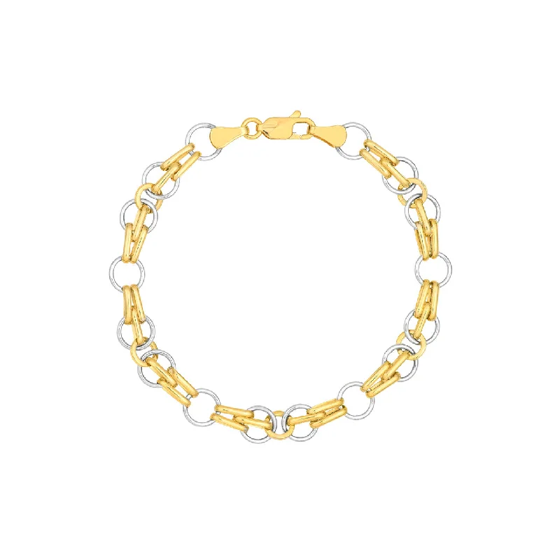 14K Yellow and White Gold Two Tone Mixed Round Oval Link Bracelet