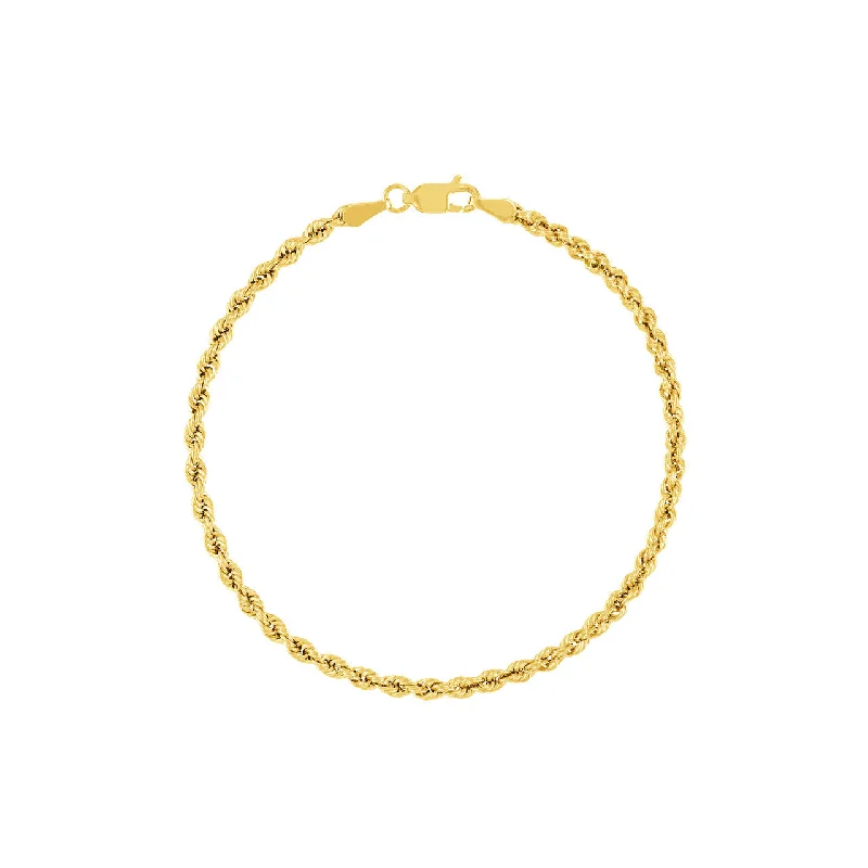 14K Yellow Gold 2.9mm Hollow Rope Chain Bracelet