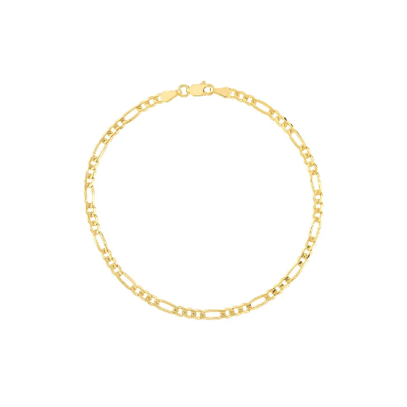 14K Yellow Gold 3.2mm Concave Figaro Link Bracelet