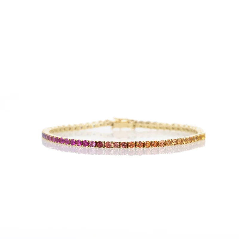 18K Yellow Gold 4 Carat Round Multi-Color Sapphire Tennis Bracelet