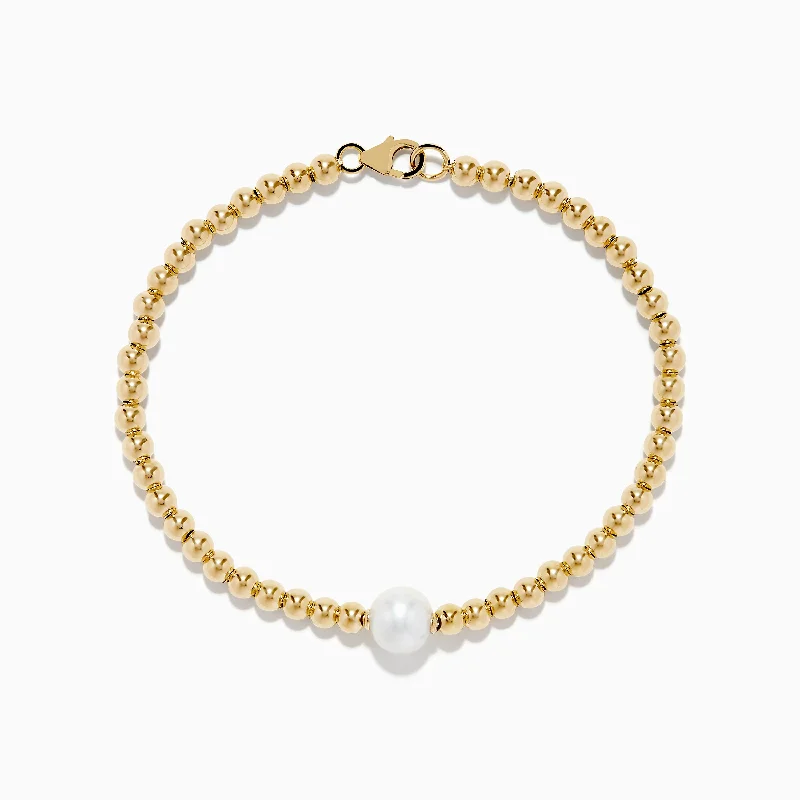 14K Yellow Gold Cultured Fresh Water Pearl Beaded Bracelet