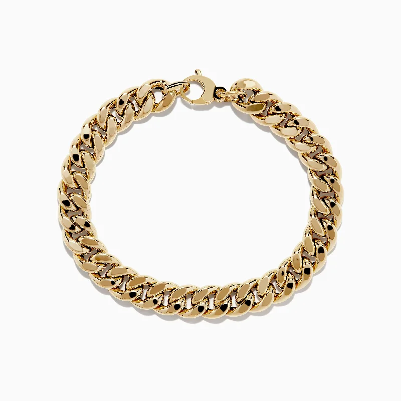 14K Yellow Gold Hollow Curb Chain Bracelet 7.5"