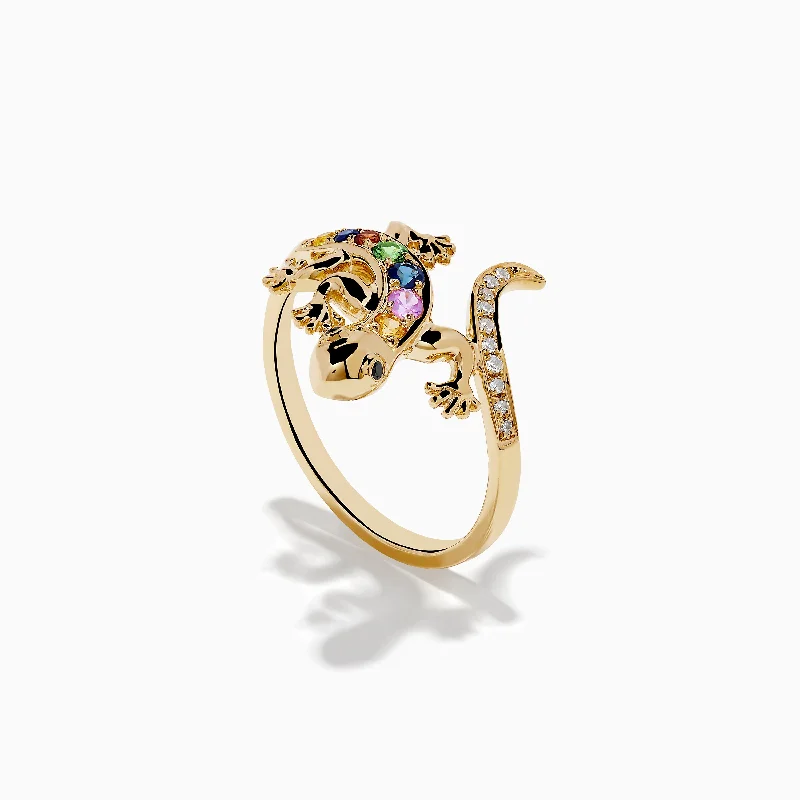 14K Yellow Gold Multi Sapphire and Diamond Lizzard Ring