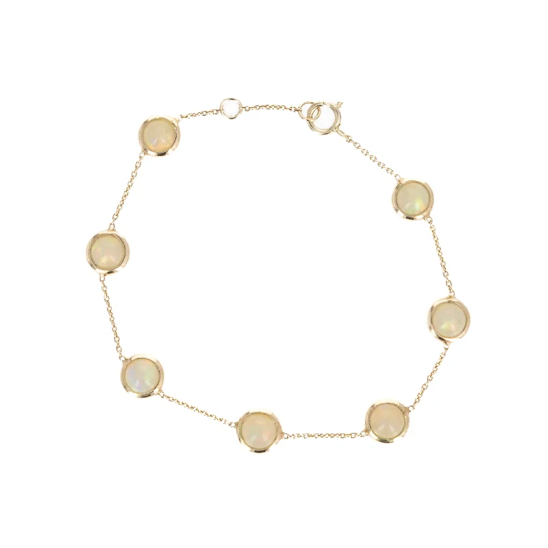 14K Yellow Gold Opal Bezel Station Bracelet