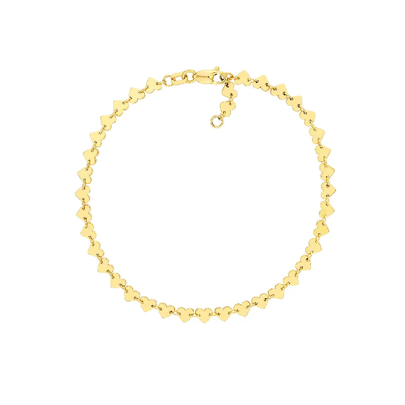 14K Yellow Gold Side by Side Heart Station Bracelet