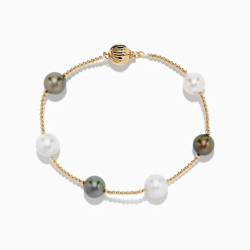 14K Yellow Gold Tahitian and Fresh Water Pearl Station Bracelet 9.0 mm