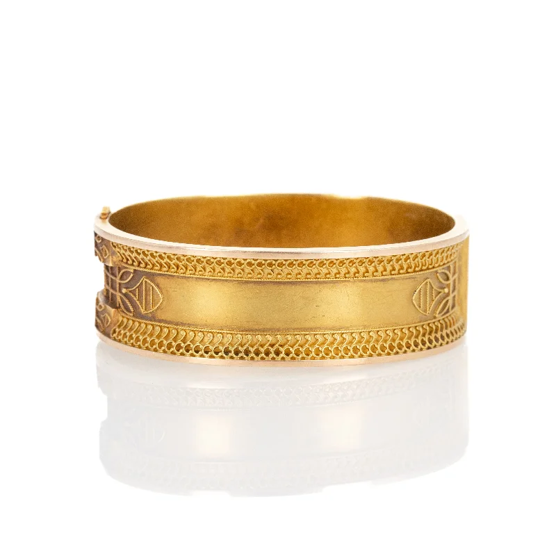 Victorian Etruscan 14K Yellow Gold Bangle Bracelet