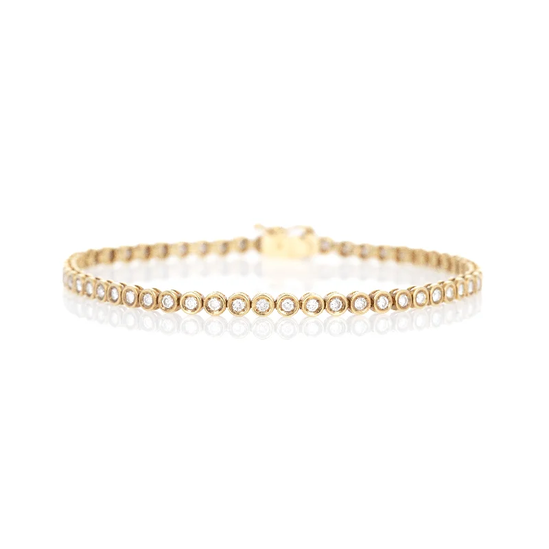 18K Yellow Gold 1.05 Carat Round Diamond Bezel Tennis Bracelet