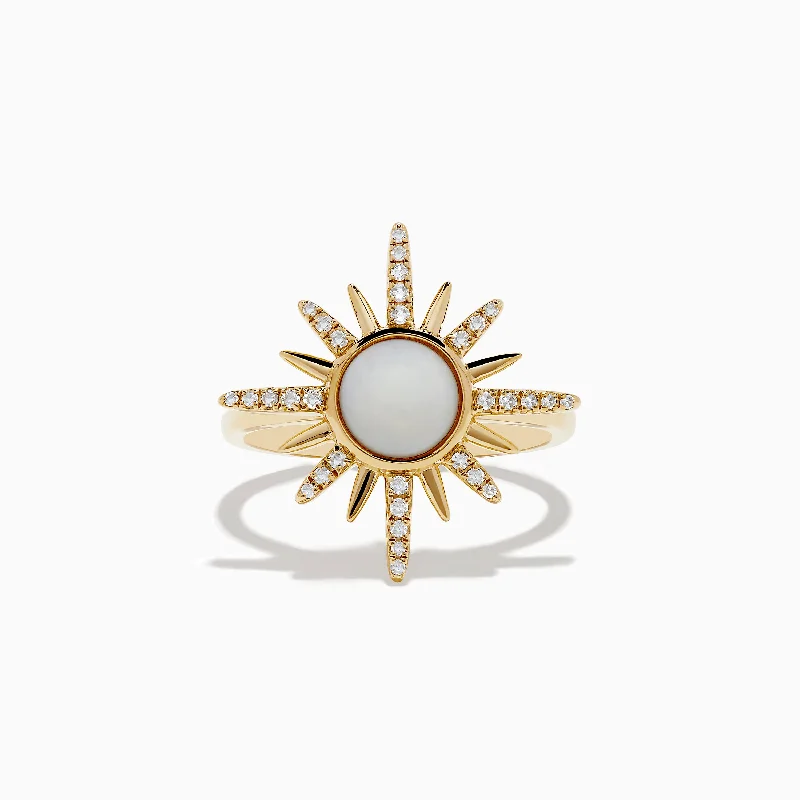 Aurora 14K Yellow Gold Opal and Diamond Sunburst Ring