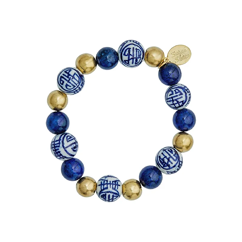 Blue & White Lapis Gold Bracelet