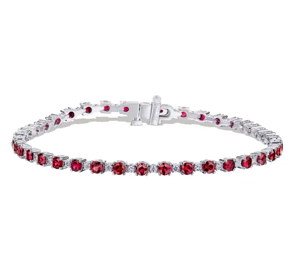 Bremer Jewelry Ruby and Diamond Tennis Bracelet in 18K White Gold (4.65ctw)