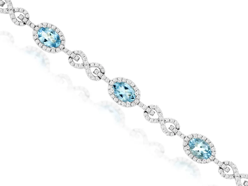 Bremer Jewelry Tennis Aquamarine Gemstone Bracelet in 14K White Gold (5.36ctw)