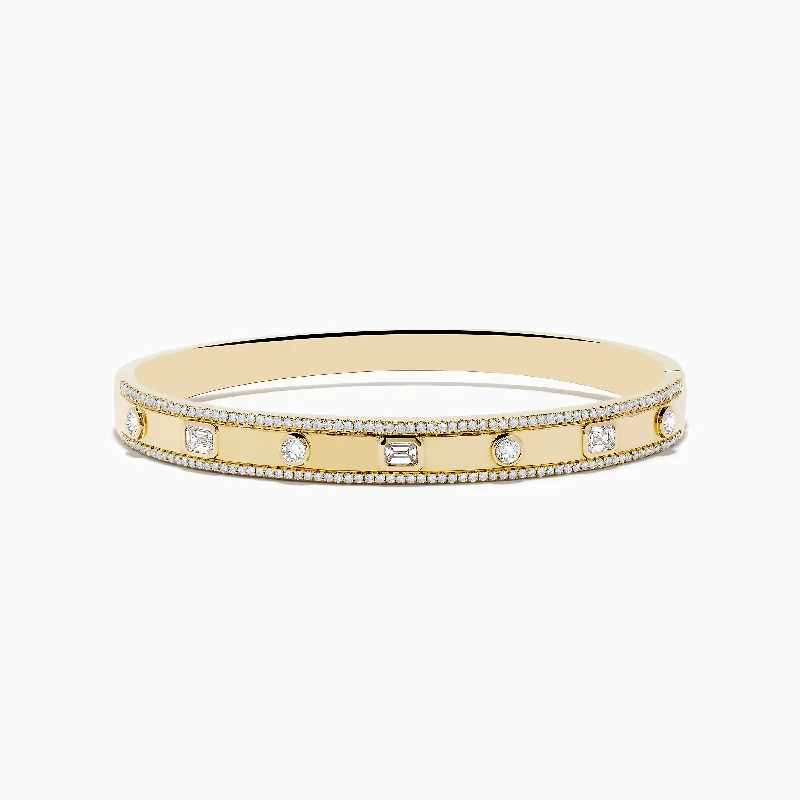 D'Oro 14K Yellow Gold Bezel Set Diamond Bangle 1.72 TCW