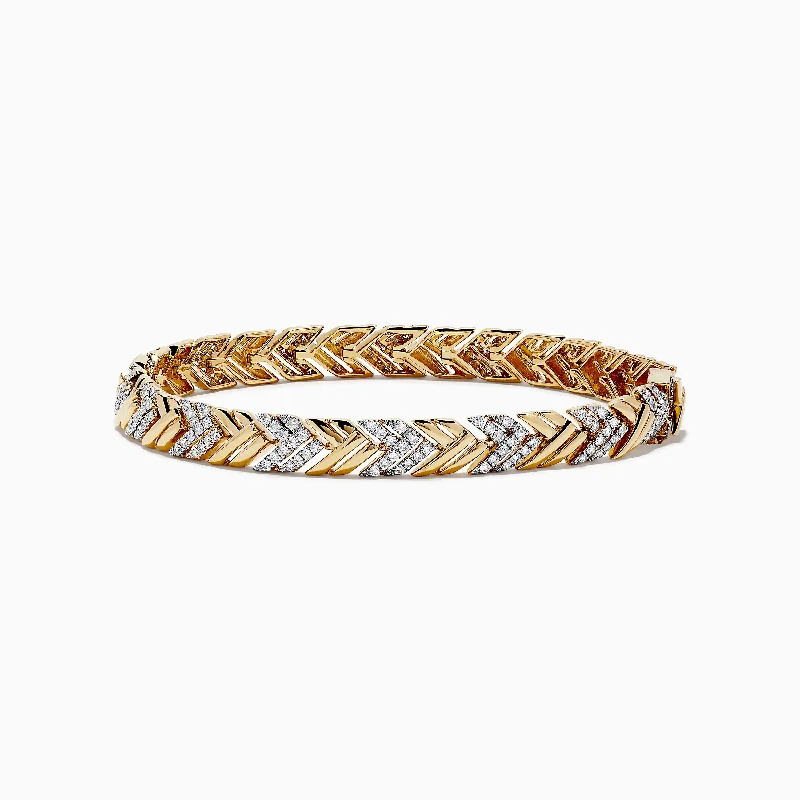 D'oro 14K Yellow Gold Braided Chain Link Diamond Bracelet 1.39 TCW