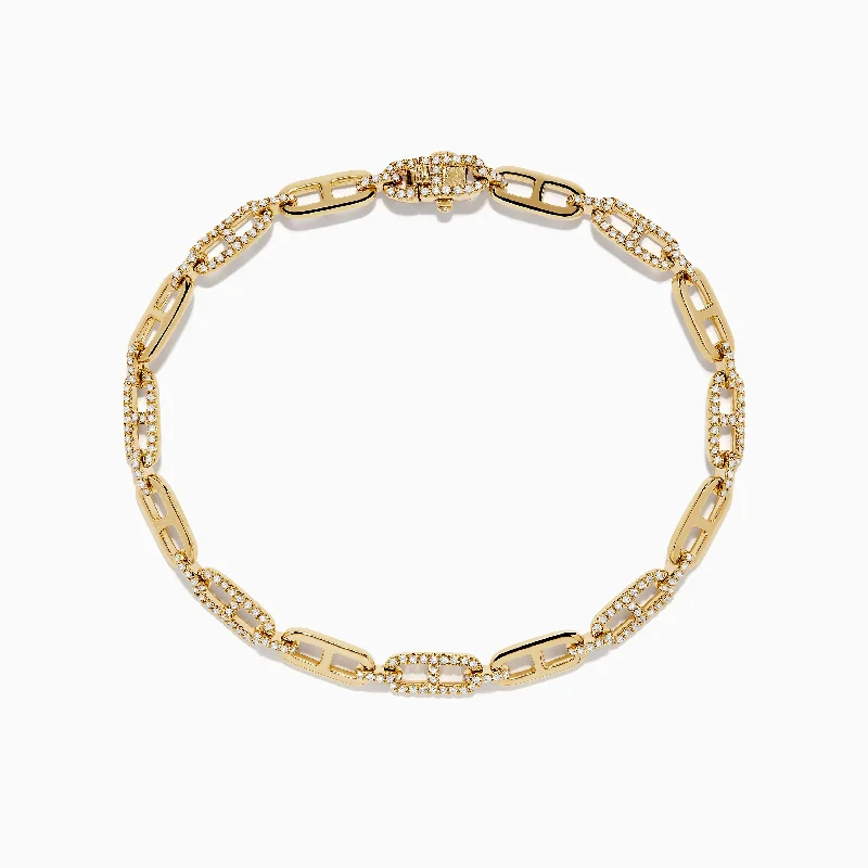 D'Oro 14K Yellow Gold Chain Link Diamond Tennis Bracelet 0.94 TCW