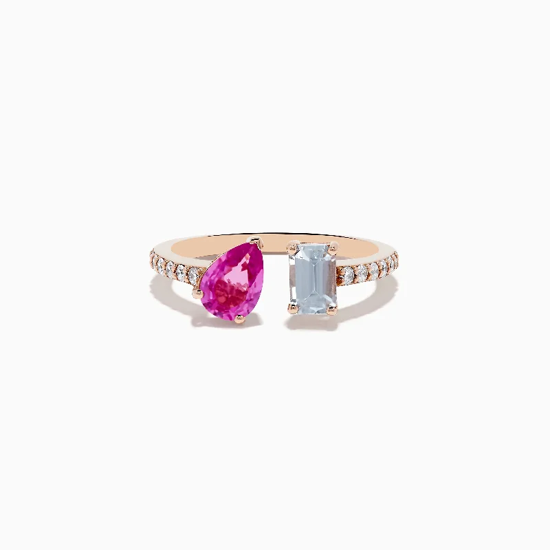 14K Gold Diamond, Pink and White Sapphire Toi Et Moi Ring