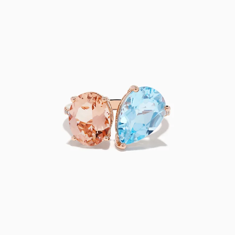 14K Rose Gold Blue Topaz, Morganite, and Diamond Toi Et MoiRing