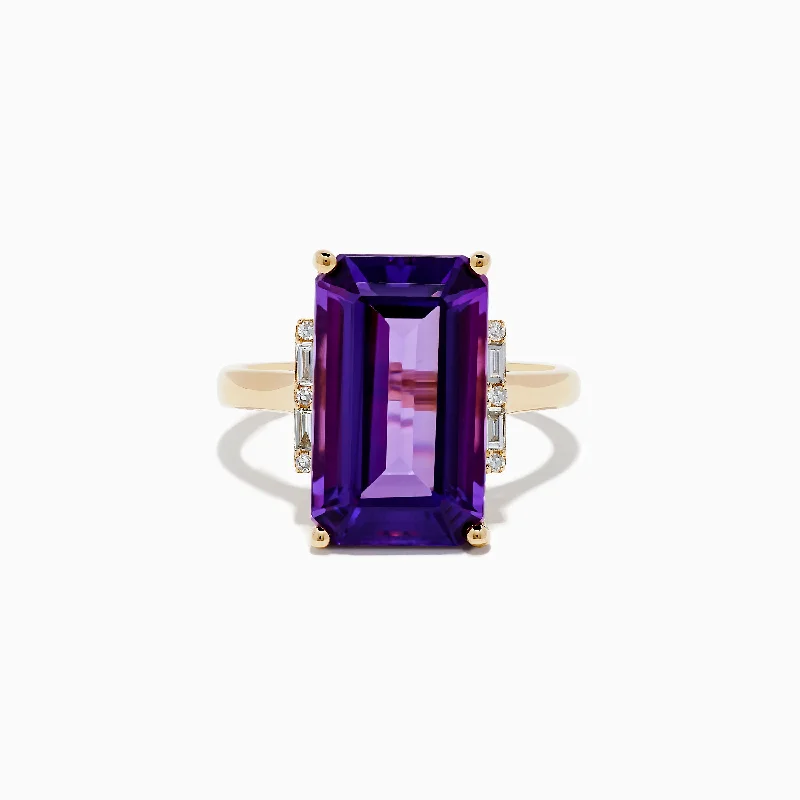 14K Yellow Gold Amethyst and Diamond Ring