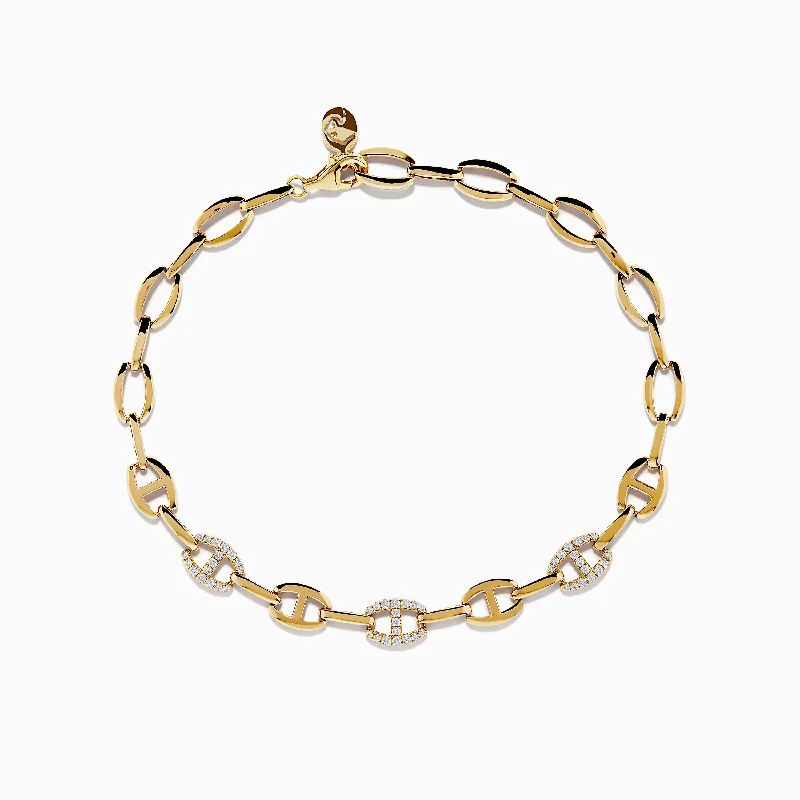 D'oro 14K Yellow Gold Anchor Chain Diamond Bracelet 0.27 TCW