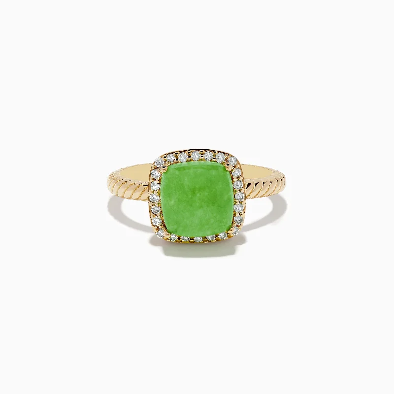 14K Yellow Gold Jade and Diamond Ring