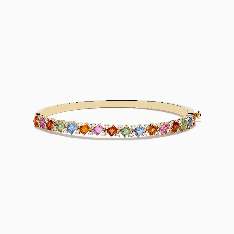 14K Yellow Gold Multi Sapphire and Diamond Bangle