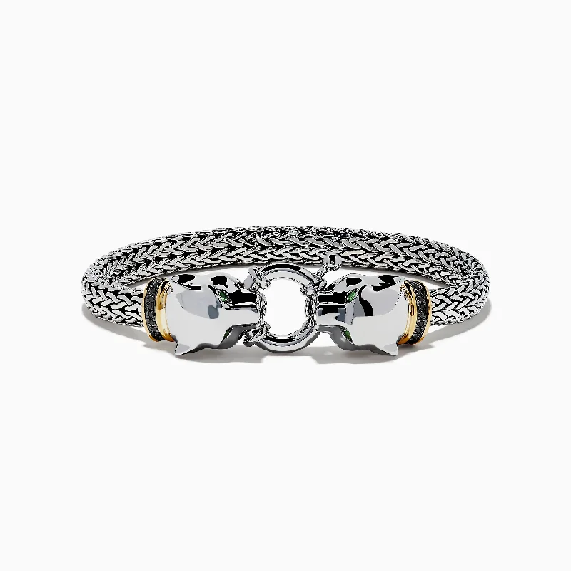 925 Sterling Silver and 18K Yellow Gold Tsavorite and Diamond Bracelet