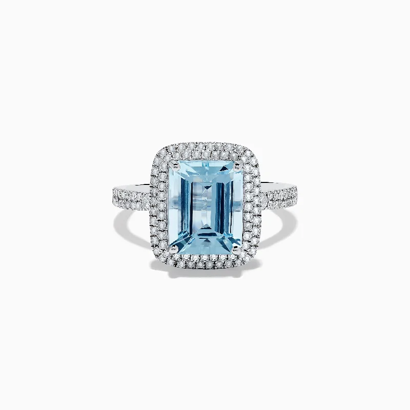 Aquarius 14K White Gold Aquamarine and Diamond Ring