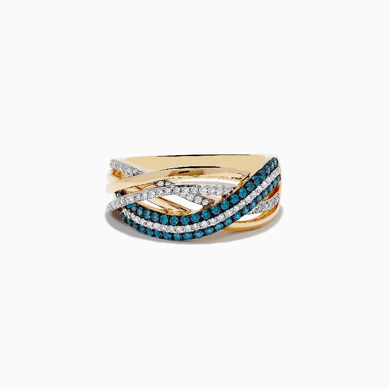 Bella Bleu 14K Yellow Gold Blue and White Diamond Crossover Ring