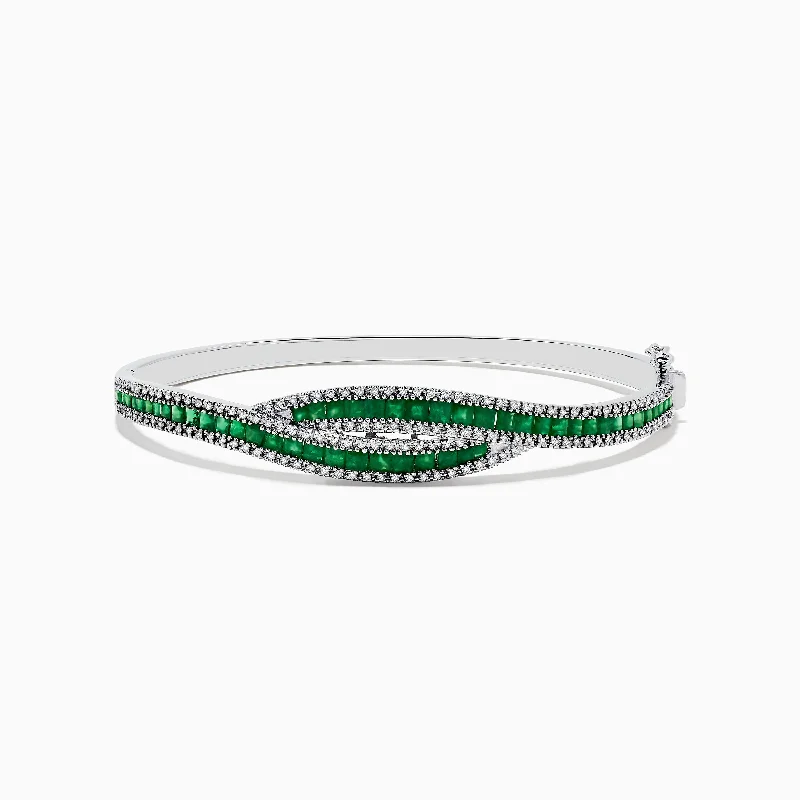 Brasilica 14K White Gold Emerald and Diamond Bangle