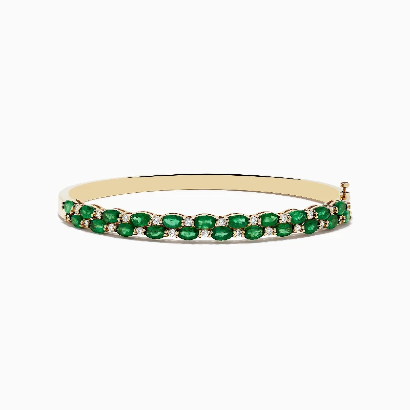 14K Yellow Gold Emerald and Diamond Bangle