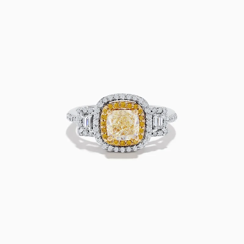 Canare 14K Two-Tone Gold Cushion Halo Yellow Diamond Ring 1.79 TCW