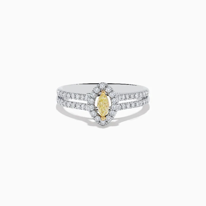 Canare 18K Two-Tone Gold Marquise Shaped Yellow Diamond Ring