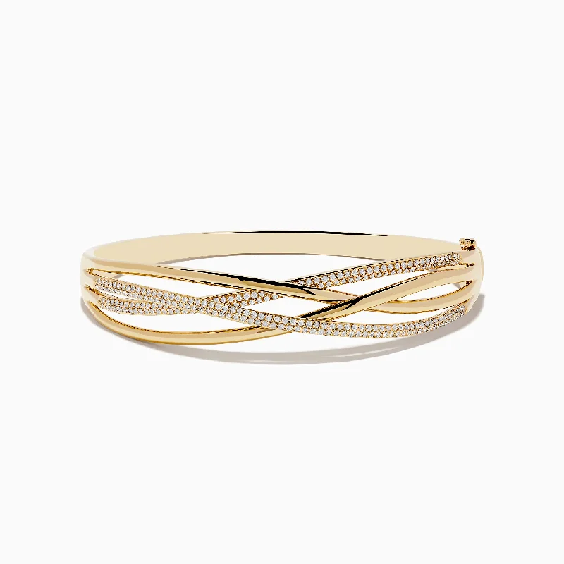 D'oro 14K Yellow Gold Diamond Crossover Bangle