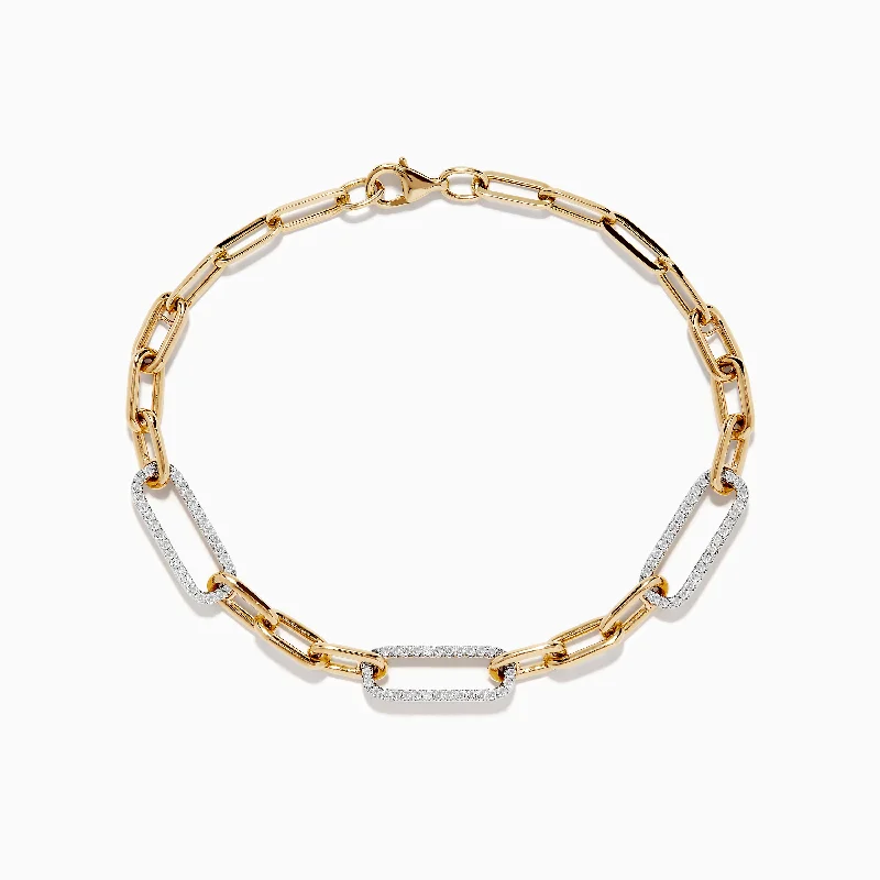 D'Oro 14k Yellow Gold Paperclip Diamond Bracelet