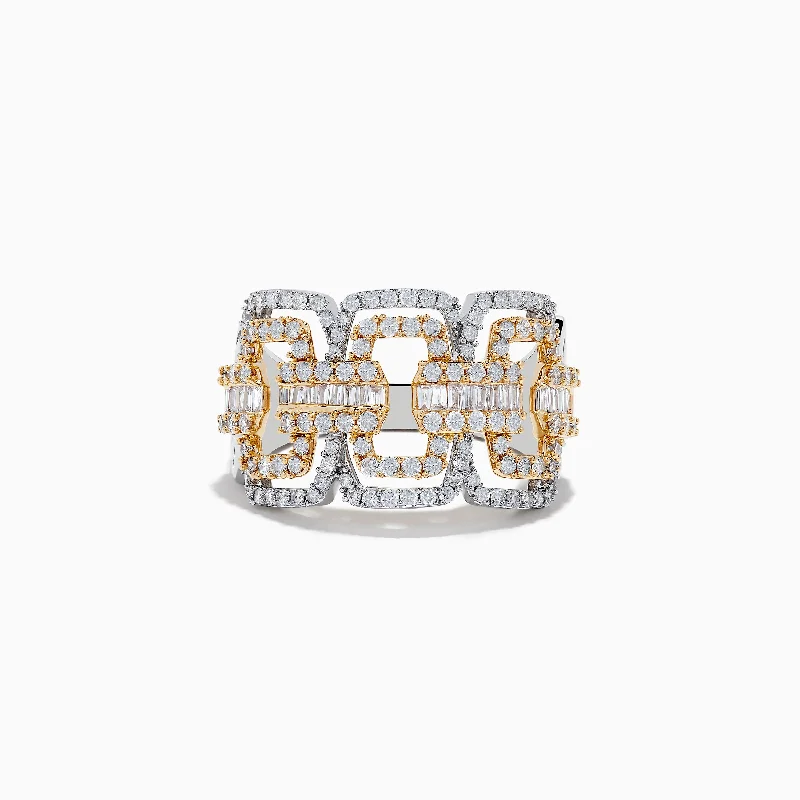 Duo 14K Two-Tone Gold Diamond Chain Link Ring 0.95 TCW