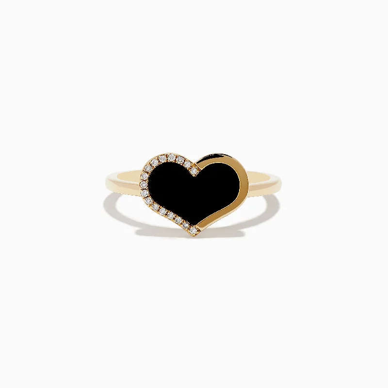 Eclipse 14K Yellow Gold Onyx and Diamond Heart Ring