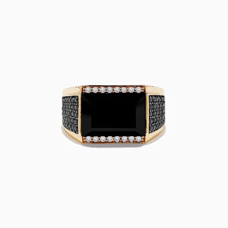 Men's 14K Yellow Gold Black and White Diamond and Onyx Ring