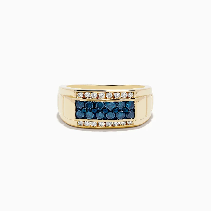 Men's 14K Yellow Gold Blue and White Diamond Ring