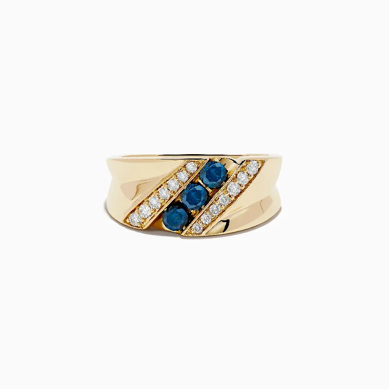 Men's 14K Yellow Gold Blue and White Diamond Ring