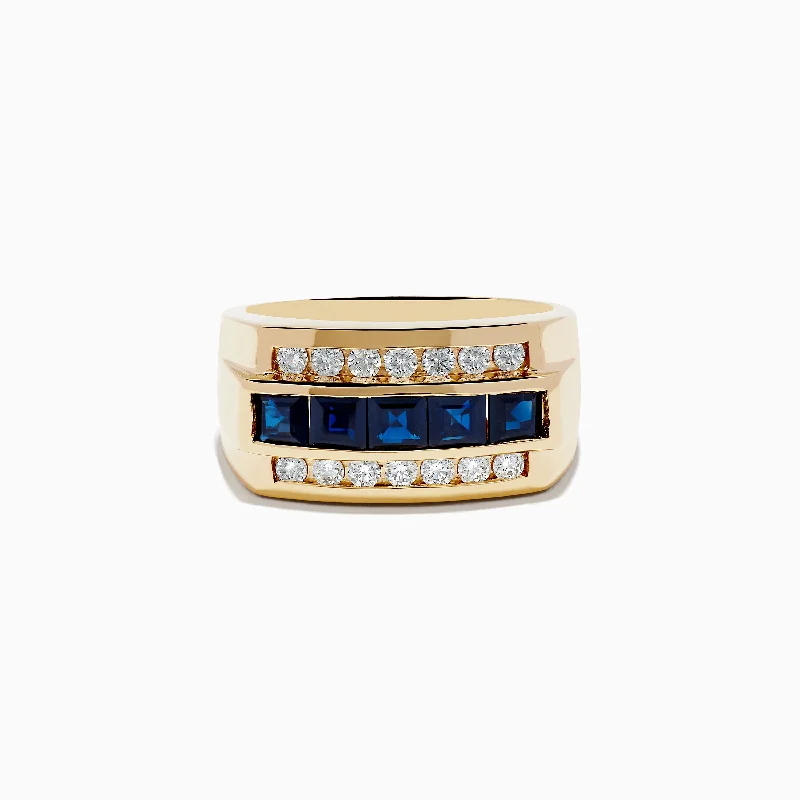 Men's 14k Yellow Gold Blue Sapphire and Diamond Ring