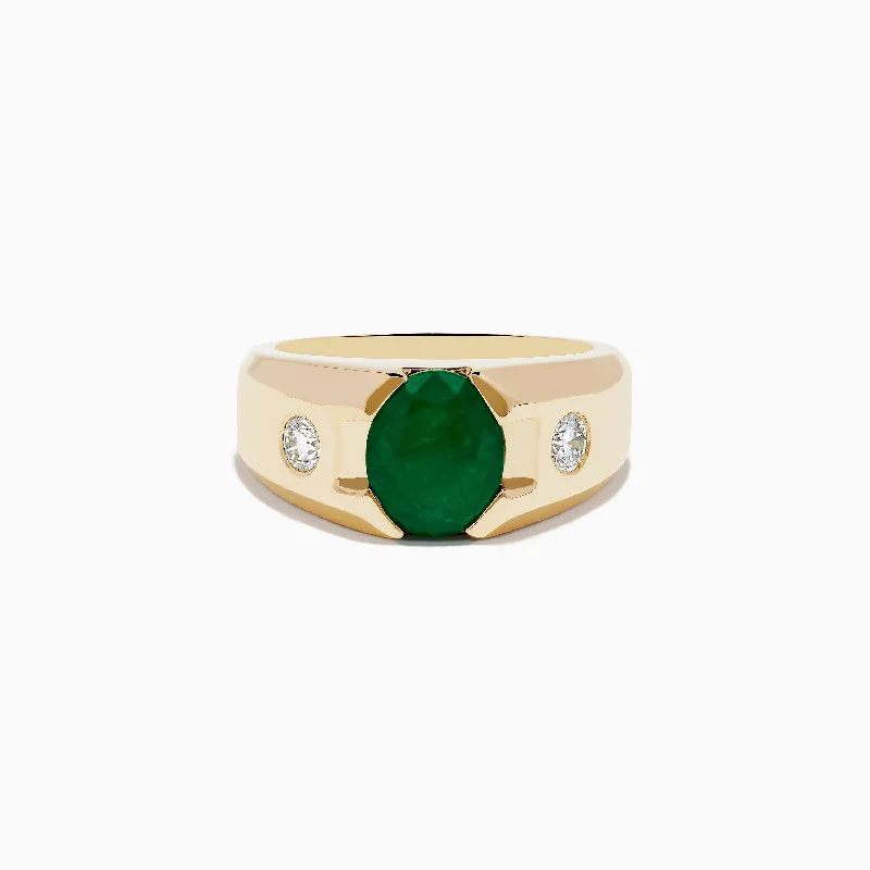 Men's 14K Yellow Gold Emerald and Diamond Ring