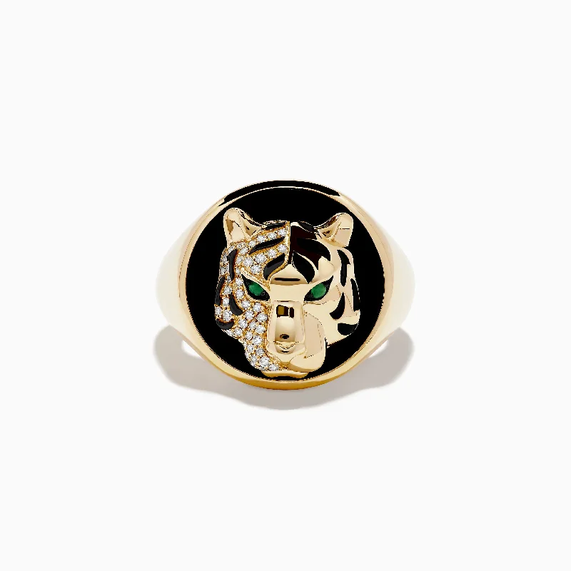 Men's 14K Yellow Gold Emerald, Onyx and Diamond Panther Ring