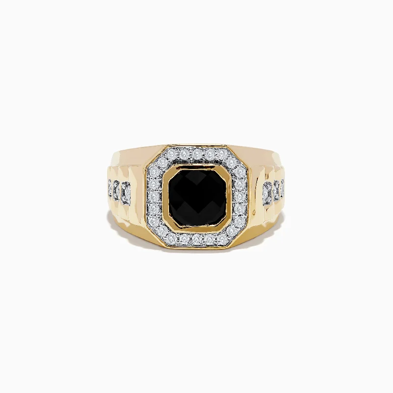 Men's 14K Yellow Gold Onyx and Diamond Ring