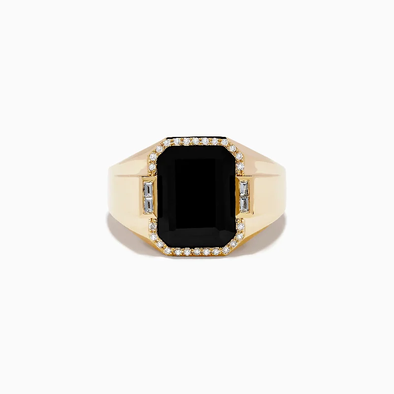 Men's 14K Yellow Gold Onyx and Diamond Ring