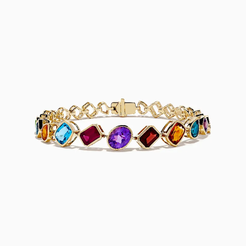 Mosaic 14K Yellow Gold Multi Gemstone Tennis Bracelet 11.70 TCW