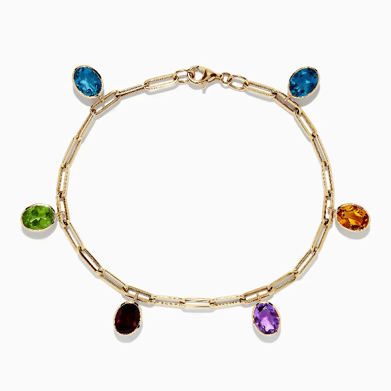 Mosaic 14K Yellow Gold Multi Gemstone Charm Bracelet 7.72 TCW